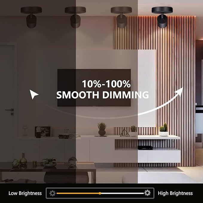 VANoopee Flush Mount LED Ceiling Spotlight Dimmable Adjustable Spotlight Directional Spot Lights Indoor Bright Can Accent Fixture for Living Room Bedroom - CRI90 Flicker Free 10W 800lm 3000K Black