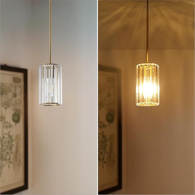 3 Pack Gold Modern Crystal Pendant Lights Hanging Light Fixtures, Gold Kitchen Island Pendant Lighting Fixtures Adjustable Modern Crystal Pendant Lights for Island Dining Room Hallway Bedroom