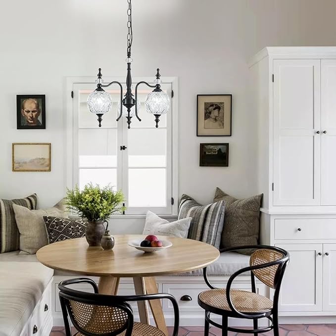 3-Light Black Pendant Light Fixtures, Modern Chandeliers for Kitchen Island Antique Kitchen Island Pendant Light for Farmhouse Living Room Bedroom Hotel