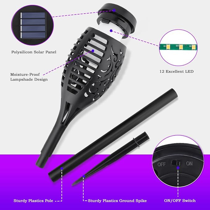 Outdoor Halloween Decorations, 10Pack Purple Flickering Flame Solar Torch Light for Yard Decorations, Waterproof Halloween Lights Outdoor, Solar Lights for Outside Decor Garden Patio Lawn Path Scary