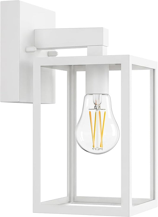 MATAMEYE Outdoor Wall Lantern, Waterproof Exterior Wall Sconce Light Fixture, White Front Door Lamp, Anti-Rust E26 Socket Porch Lighting