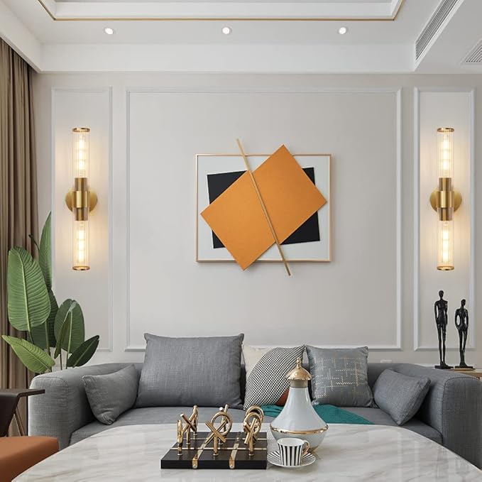 Bathroom Light Fixtures, Gold Wall Sconce in Threaded Glass Indoor Wall Sconces, Modern Bathroom Vanity Light Up and Down Sconces Wall Lighting for Living Room, Hallway - Bulb Not Included