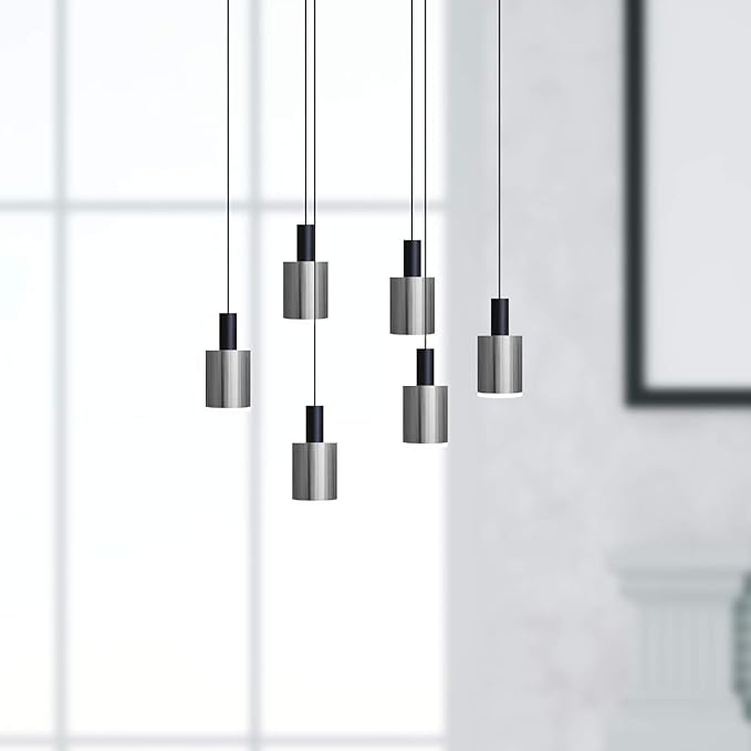 Virgo 6 Mini Pendant Lighting Black-Nickel - LED Hanging Light Fixture for Kitchen Island, Bar, Foyer - Cluster Pendants - Dimmable, Adjustable Wire, Lamp Bulb Included
