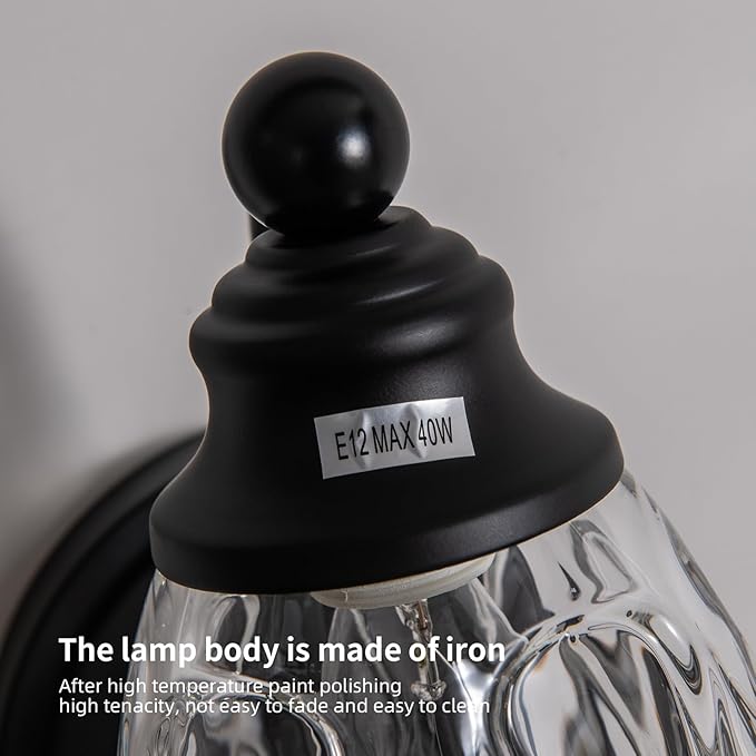KSRYSZCQ Vintage Black Wall Sconce Set ot Two,Hardwired Matte Black Bathroom sconces Wall Lighting with Glass lampshape,E12 sconces Wall Decor Set of 2 for Living Room Porch Staircase Hallway Bedroom