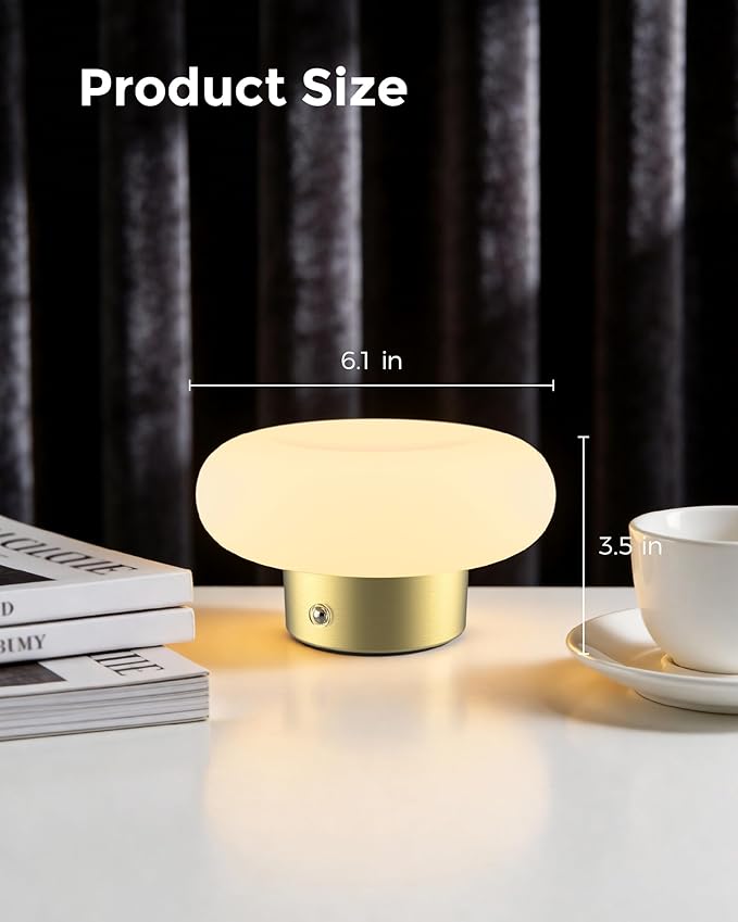 Cordless Table Lamp, Gold Rechargeable Battery Operated Lamp, Stepless Dimming Touch Lamp with Glass Lampshade for Bedroom, Living Room, Dining Table, Nightstand