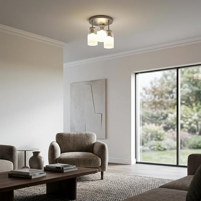 Maxax 3-Lights Nickel Semi Flush Mount Ceiling Light Fixture, 11.5" Modern Farmhouse Light Fixture with Clear Frosted Glass, E26 Base, for Kitchen, Foyer, Hallway, Entryway, Bedroom, Stairs