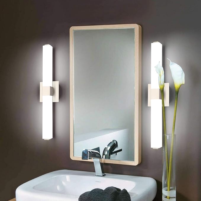 ZUZITO 24in Modern Bathroom Vanity Light, 3CCT Dimmable Nickel LED Vanity Lights Bar, 18W Bathroom Lighting Fixtures Above Mirror 3000K/4500K/6000K Selectable