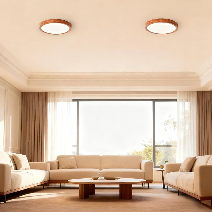 COTULIN 9 Inch LED Wood Grain Flush Mount Ceiling Light Fixtures Set of 2, Modern 22W Round Flat Overhead 3000K-4000K-6000K Selectable Ceiling Lamps for Bedroom, Living Room, Kitchen, Entryway