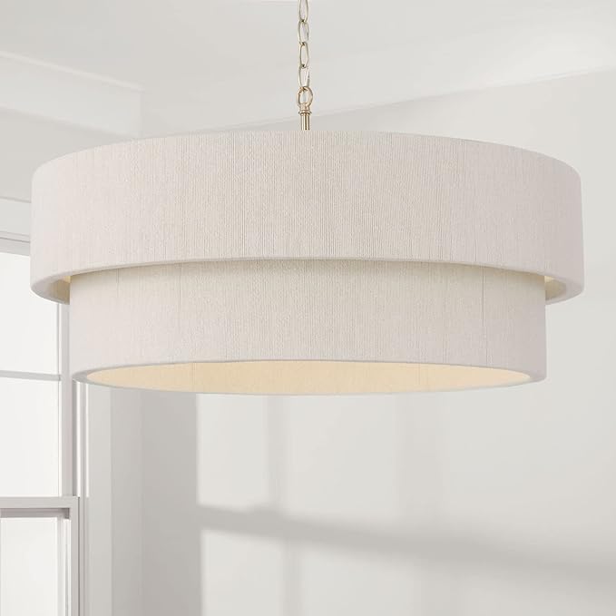 Capital Lighting 349842MA Delaney Modern Hand-Wrapped Rope Drum Pendant Ceiling Light Fixture, 4-Light 240 Total Watts, 16" H x 30" W, Matte Brass