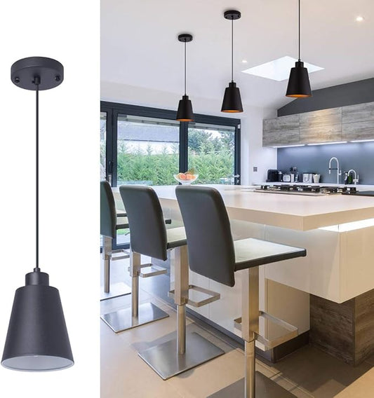 Black Pendant Light Kitchen Island Pendant Lighting with 5.94in Metal Shade Modern Hanging Light for Kitchen Small Pendant Light Fixture for Christmas Gift,Dining Room,Bar, Adjustable Cord