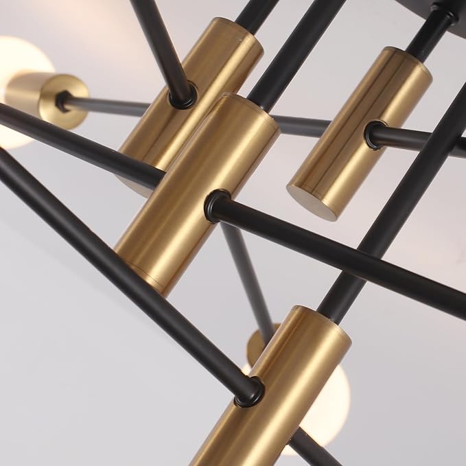 Garwarm 8-Light Black and Gold Sputnik Ceiling Light,Mid Century Semi Flush Mount Sputnik Chandelier Industrial Ceiling Lamp for Kitchen Dining Room Bedroom Foyer Entryway Hallway