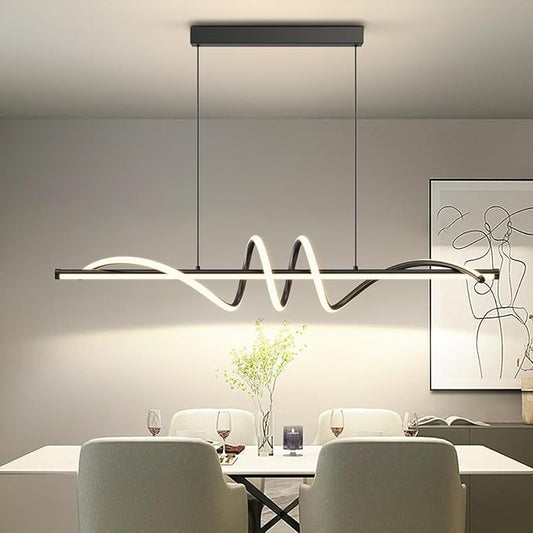 Modern LED Pendant Lights, Ceiling Chandelier Dimmable with Remote Control 3000k-6000K Adjustable Color Temperature, Aluminum Island Lighting Lamp Fixture for Kitchen, Dining Room(47in Black)