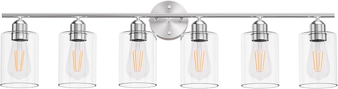 Espird Bathroom Vanity Light Fixtures Brushed Nickel, 6 Lights Bathroom Over Mirror, UL Certified, Modern Wall Lighting Fixtures with Glass Shade, E26 Socket