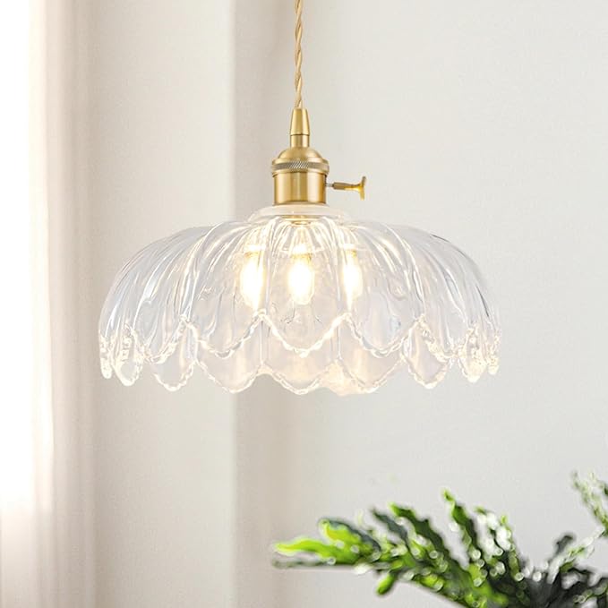 Plug in Pendant Light Fixtures, Hanging Light Fixture Glass Pendant Light, Vintage Transparent Hanging Lamp, Pendant Lighting for Kitchen Island, Bedroom, Dining Room, Living Room