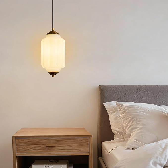 Milk Glass Ceiling Light Fixture,Milk Glass Pendant Light ,Semi Flush Mount Pendant Light Vintage Schoolhouse Ceiling Light for Kitchen Island, Living Room, Dining Room, Bedroom (White, 5.7 Inch)