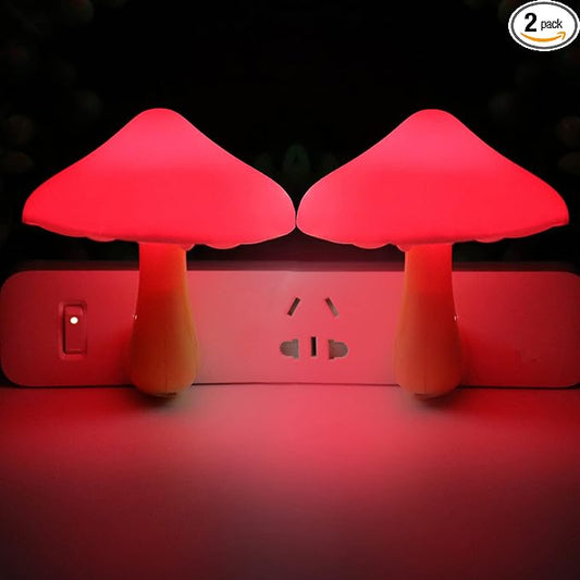 AUSAYE 2 Pcs LED Night Light Plug in Nightlight Wall Lamp, Mushroom Night Light Mini Magic Night Lights for Adults Kids Bedroom, Bathroom,Toilet,Stairs,Kitchen,Hallway Red Led Light