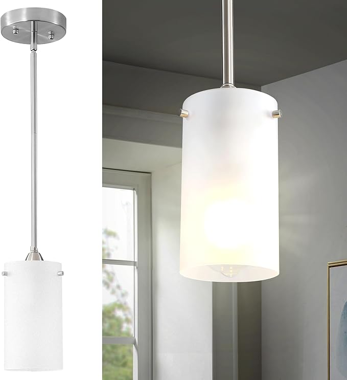 Mini Pendant Light Fixture 1-Light, 3 Pack Brushed Nickel Hanging Ceiling Lights with Opal White Glass, Adjustable Height, Modern Hanging Pendant Lamp for Kitchen Island