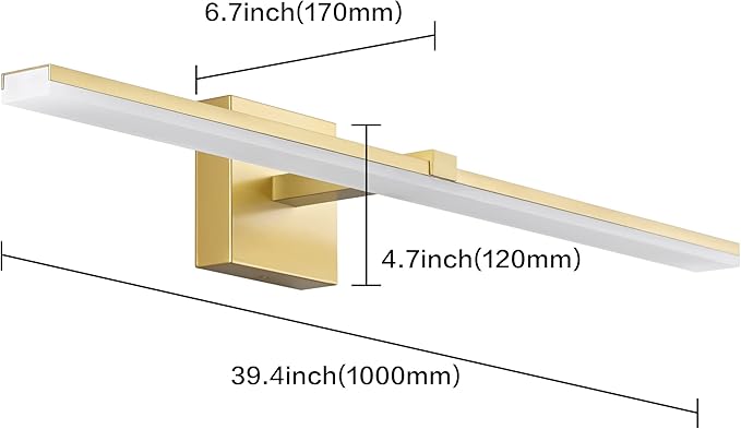ZUZITO 40 Inch LED Vanity Light Gold Bathroom Lighting Fixtures Dimmable Modern Bathroom Lights Over Mirror 6000K Cool White