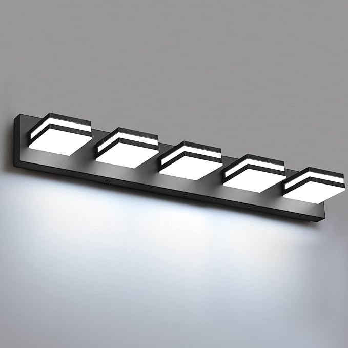 IZORRO LED Modern Bathroom Lights Fixtures(5-Light,Dimmable,360°Rotate),Matte Black Acrylic Wall Lighting,Vanity Lights for Bathroom Over Mirror - 6000k 30In （No Assembly Required）