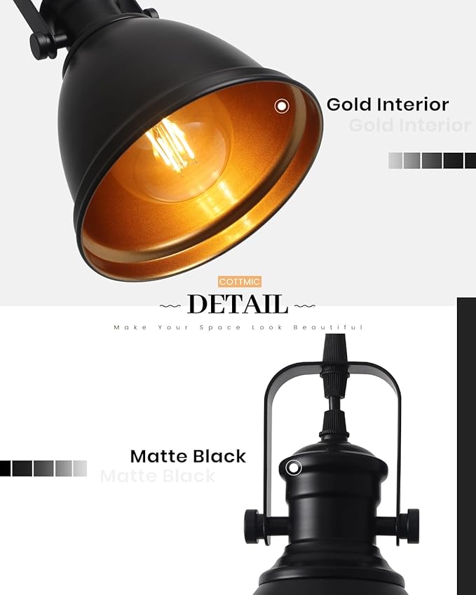 Black Pendant Lights Kitchen Island 3 Pack, Vintage Pendant Light, 6.5’’ Farmhouse Pendant Light Fixtures, Adjustable Height, Pendant Lighting for Dining Room, Living Room, Sink, Bar