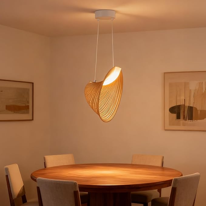 Modern Creative Dynamic Pendant Light, 23.6‘’ Farmhouse Wooden Gravity Spiral Ceiling Mount Hanging Lamp, 20W, 1800LM, Warm White LED Chandelier for Living Room, Dining Room, Cafes, Decor(White)