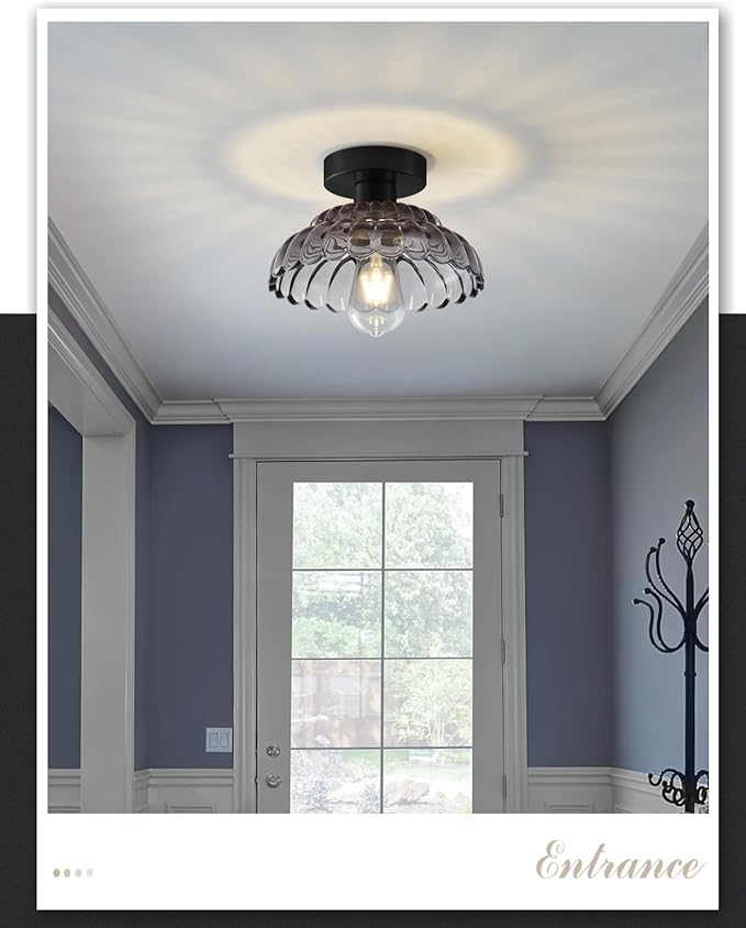 ANYLOVE 10 Inch Smoke Gray Vintage Glass Semi Flush Mount Ceiling Light, E26 Socket for Bedroom Kitchen Hallway Foyer