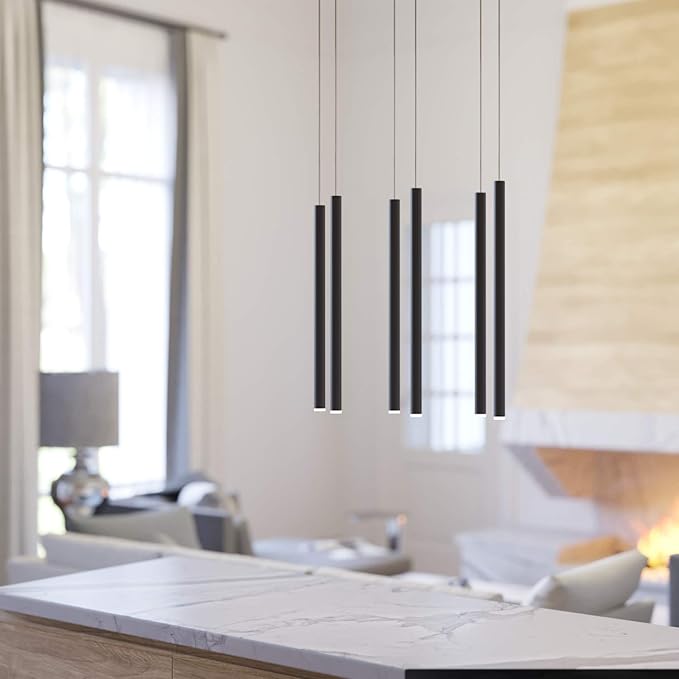 CANALIS 6 Mini Pendant Lighting Black - LED Hanging Light Fixture for Kitchen Island, Bar, Foyer - Cluster Pendants - Dimmable, Adjustable Wire, Lamp Bulb Included
