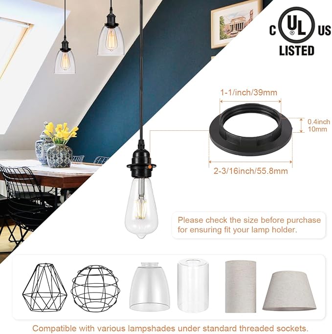 GLADFRESIT 4 Packs Industrial Kitchen Mini Pendant Light Industrial Edison Hanging Light Indoor Lighting Fixture for Dining Room Bedroom Kitchen Island (Bulb is Not Included)