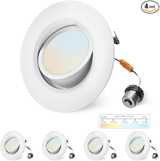 4 Inch Gimbal Led Recessed Lighting Retrofit,4 Retrofit Led Recessed Lighting,5 CCT 2700K-5000K Dimmable 8W 700LM,Compatible with TP24 Connector/E26 Bases,ETL & ES(4 Pack)