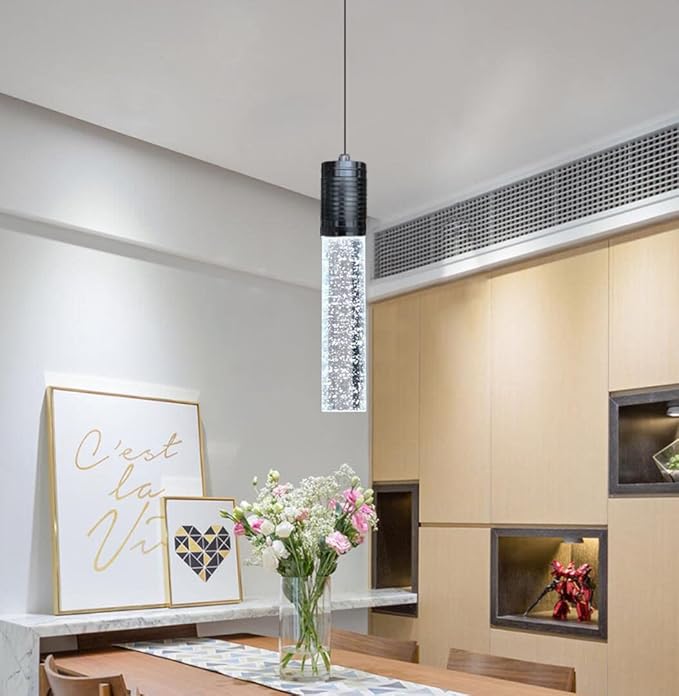 HAIXIANG Modern Kitchen Island Hanging Light Fixtures Crytstal Pendant Lighting for Kitchen Island Black Mini Chandelier with 6000K Daylight Bulb