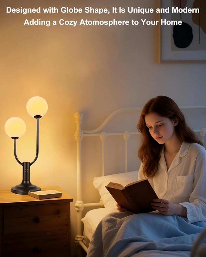 Lightdot Globe Table Lamp for Bedroom Mid Century Modern Black Small Desk Lamp Dimmable 3000K Warmwhite Nightstands Lamp Bedside Table Lamp for Living Room Home Office(G9 Bulbs Included)