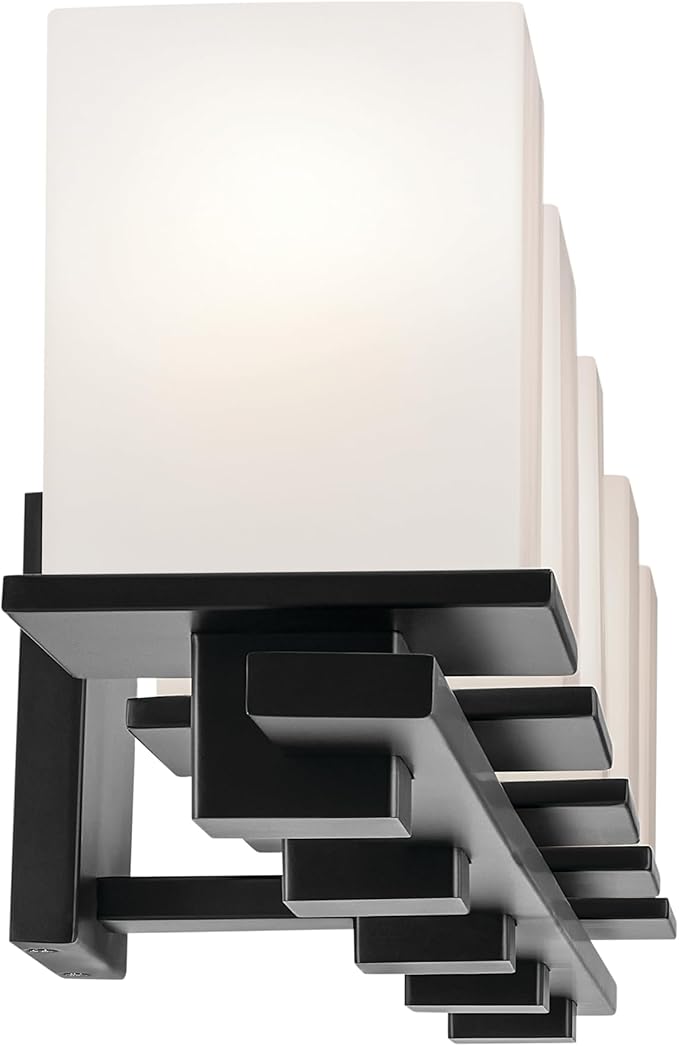 Kichler Tully 5-Light Bathroom Vanity Light Fixture with Satin Etched Cased Opal Glass in Black for Over Mirror, Soft Modern Style Lighting (40.25" x 6.5" x 7"), 45193BK