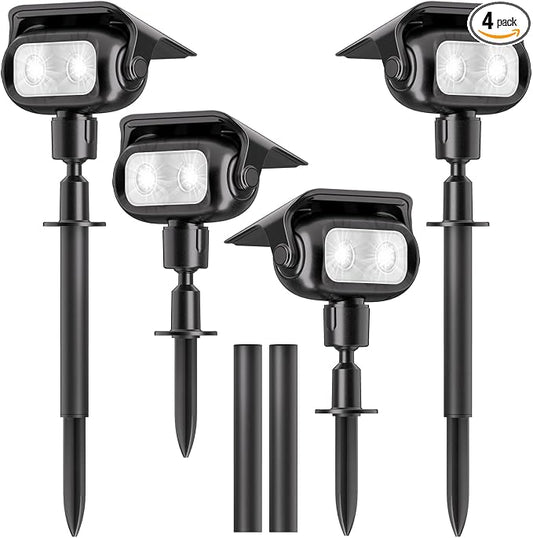 Solar Outdoor Spotlights, 2-in-1 Solar Powered Adjustable Landscape Lights, IP65 Waterproof Wall Lights & Ground Inserted Lights for Yard, Garden, Pathway (Cool White,4 Pack)