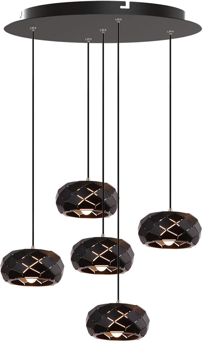 Crust 5 Mini Pendant Lighting Black - LED Hanging Light Fixture for Kitchen Island, Bar, Foyer - Cluster Pendants - Dimmable, Adjustable Wire, Lamp Bulb Included