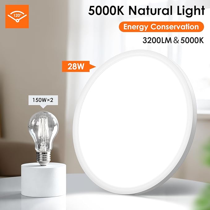 Brightever 12 Inch 6 Pack LED Flush Mount Ceiling Light Fixtures, Super Slim 0.67 Inch, 28W Dimmable LED Ceiling Light, 5000K Daylight 3200LM Modern Ceiling Lamps for Bedroom, Kitchen, Hallway, White