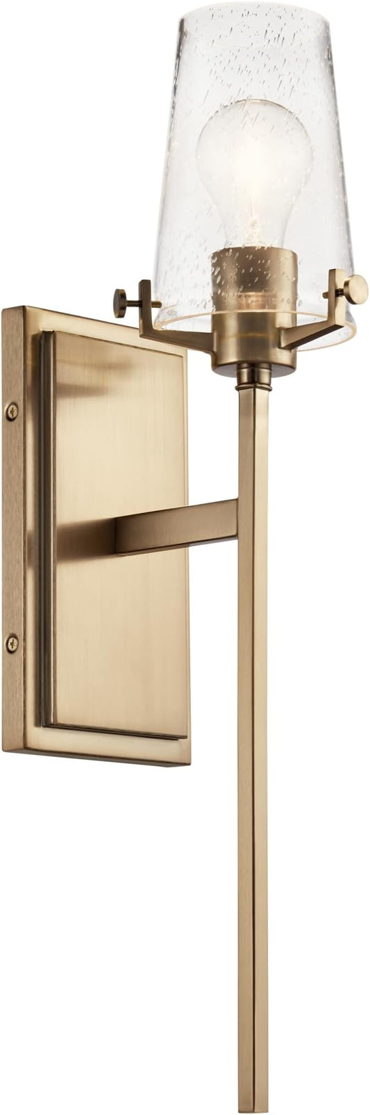 Kichler, Alton 22.25 inch 1 Light Wall Sconce with Clear Seeded Glass in Champagne Bronze for Hallway, Entry, Bathroom and Powder Room, (22.25" H x 5" W x 7.5" Ext), 45295CPZ