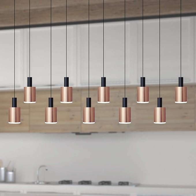 Virgo 10 Mini Pendant Lighting Black-Copper - LED Hanging Light Fixture for Kitchen Island, Bar, Foyer - Cluster Pendants - Dimmable, Adjustable Wire, Lamp Bulb Included