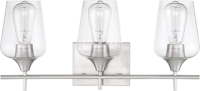 Savoy Essentials 8-4030-3-SN Octave Bohemian Clear Glass Bathroom Vanity Wall Light, 3-Light 180 Total Watts, 10" H x 21" W, Satin Nickel