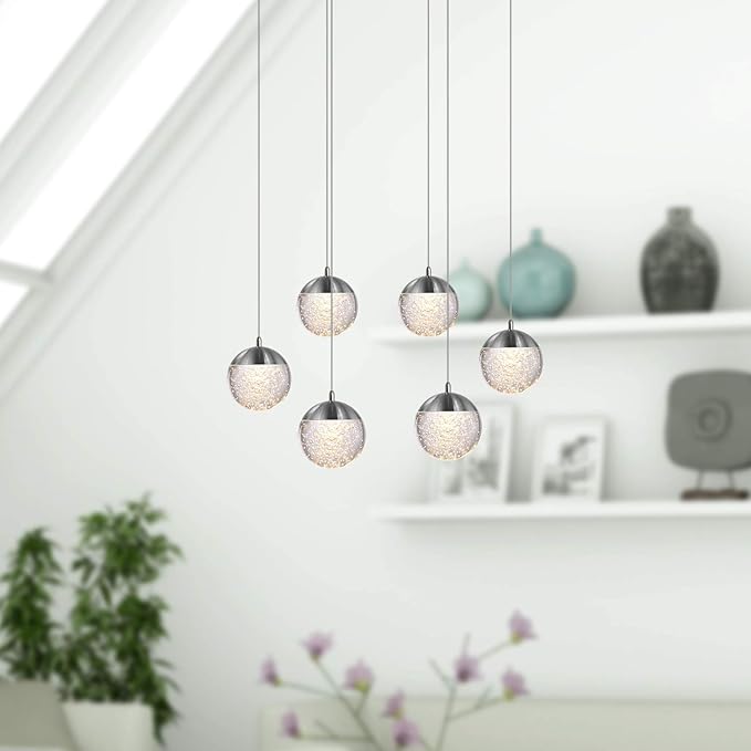 contec development Galaxy 6 Mini Pendant Crystall Ball Lighting Nickel - LED Hanging Light Fixture: Kitchen Island, Bar, Foyer - Cluster Pendants - Dimmable, Adjustable Wire, Lamp Bulb Included