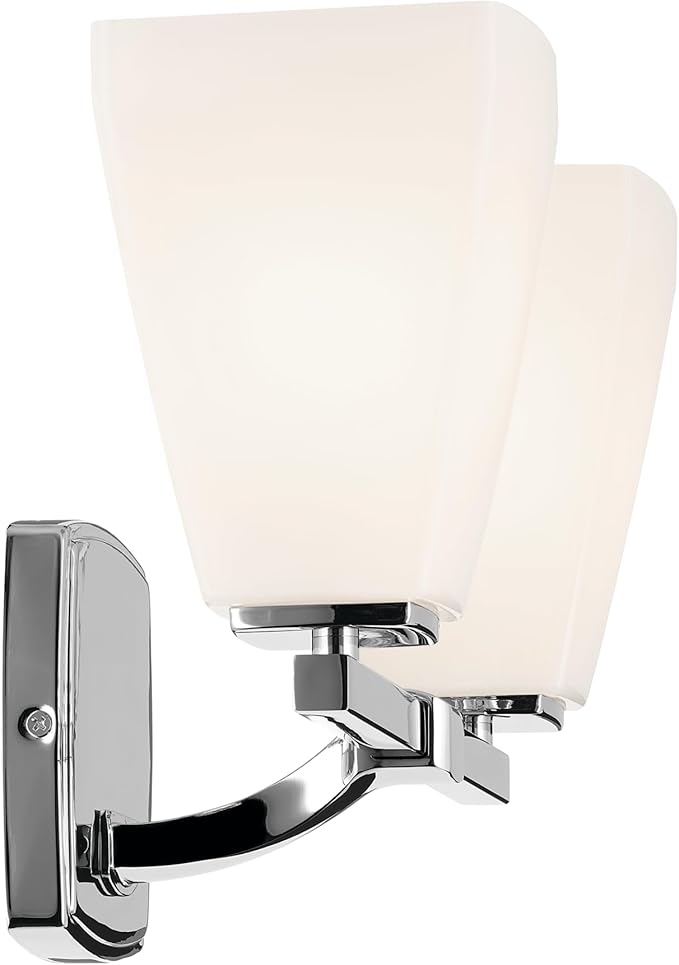 Kichler Marant 2-Light Bathroom Vanity Light Fixture with Opal Glass in Chrome, Modern Wall Mount Light for Bathroom and Powder Room Over Mirror (14.25 x 9.5 in), 55215CH