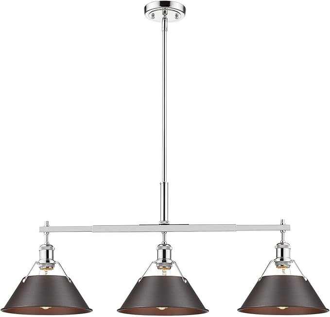 Golden Lighting 3306-LP CH-RBZ Orwell Linear Pendant, Chrome with Rubbed Bronze Shade