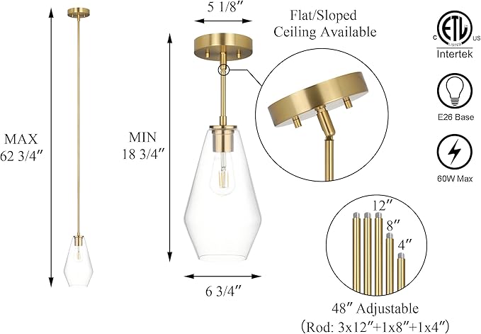 XiNBEi Lighting Brass Pendant Lights Kitchen Island, Modern Farmhouse Dining Room Light Fixtures Over Table Brushed Brass Glass Kitchen Hanging Lights for Bedroom,Bar,Sink XB-P1228-BS