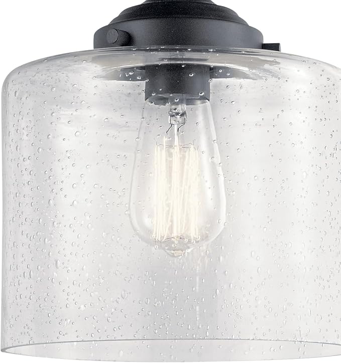 Kichler Winslow 8.5" 1-Light Semi Flush Mount Light with Clear Seeded Glass in Black for Kitchen, Bar, Laundry, Hallway, Bedroom, Dining Room (8.5" x 10.75"), 44033BK