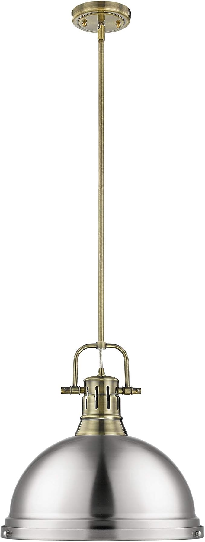 Golden Lighting 3604-L AB-PW Duncan Pendant, 14" L x 14" W x 14.625" H, Aged Brass with Pewter Shade