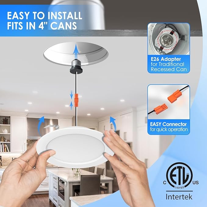 ANWIO Recessed Lighting 4 Inch, 5CCT Flat Retrofit LED Recessed Lights Can Needs, 2700/3000/4000/5000/6000K Selectable Can Lights 7W(85W Equivalent) CRI 80+ Dimmable E26 Base IC Rated & ETL 2 Pack