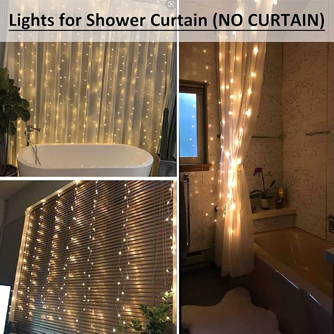 Solhice Curtain Shower Light, 72 x 72 Inches Battery Operated Waterproof Curtains Fairy Lights with 10 Hooks for Inside Shower, 180 LEDs Lighting Indoor Outdoor Decor (NO Curtain)