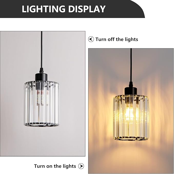 Black Pendant Lighting 2 Pack Modern Crystal Mini Chandeliers Vintage Rustic Farmhouse Pendant Lights for Kitchen Island Dining Room Bedroom