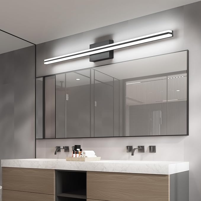 SOLFART Vanity Lighting Fixtures 48 Inch Modern Black Bathroom Vanity Lights Over Mirror 6000K ND 28W
