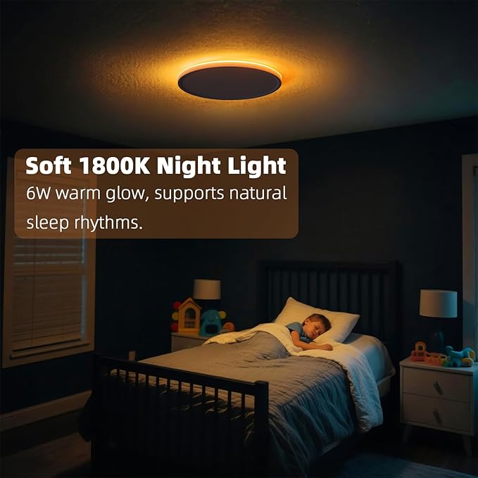 15 Inch LED Flush Mount Ceiling Light Fixture with Night Light, 30W 3000LM, 5CCT (2700K- 6500K) & Dimmable, White Round Ceiling Light for Bedroom, Kitchen