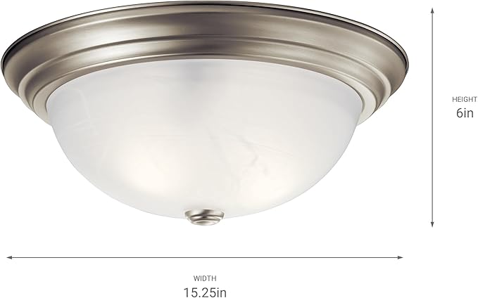 Kichler 15.25" Flush Mount Ceiling Light in Brushed Nickel, 3-Light Fixture with Clear Satin Etched Glass, Brushed Nickel, (15.25" x 6"), 8110NI